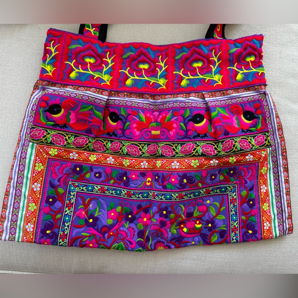 thai/bali embroidery flower tote bag-new oversize